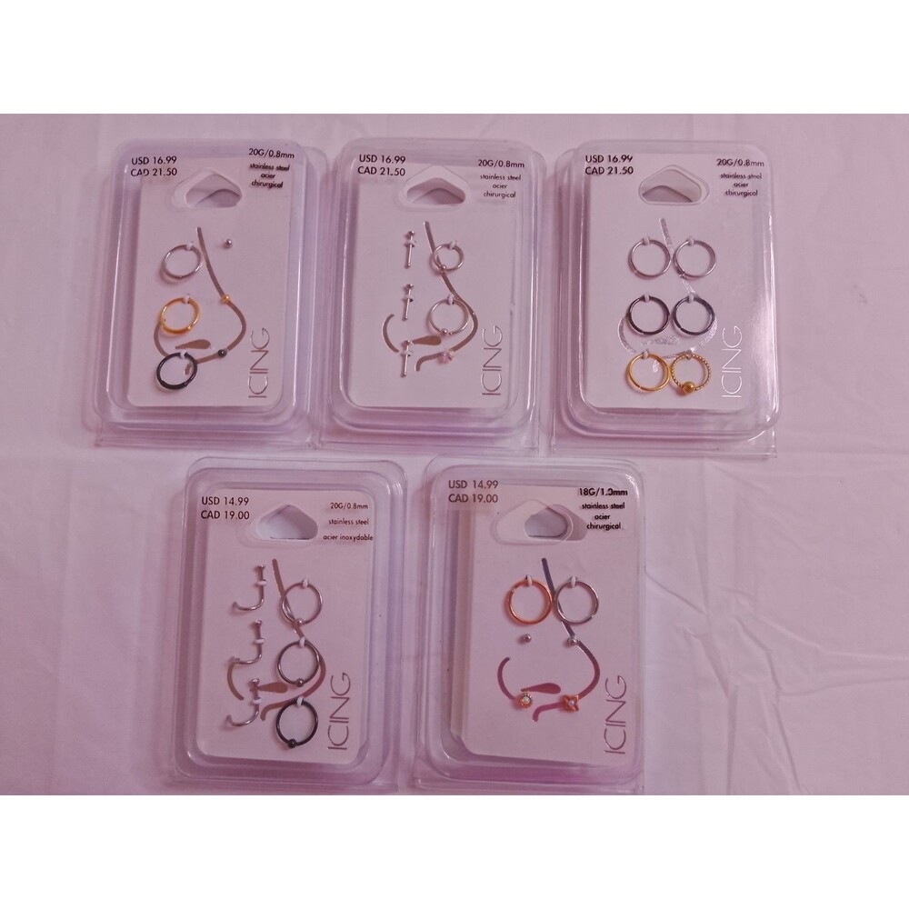 Claire's Icing Lot of 5 New Packages Body Jewelry for Nose Hoops Studs Variety - Picture 1 of 11